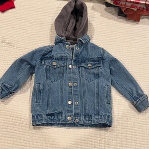 Children's Blue Denim Jacket with Gray Hood